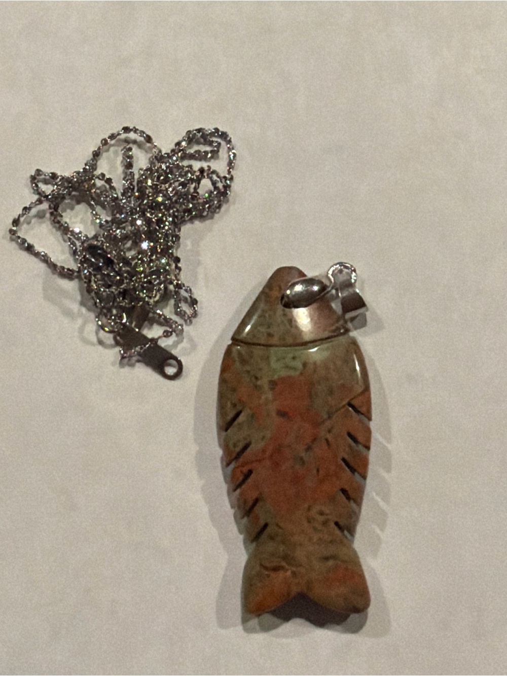 Unakite Fish Pendant Necklace with Silver Chain